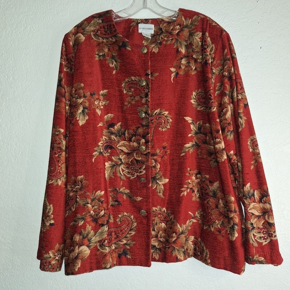 VINTAGE Alfred Dunner Textured Granny Couch Fabric Blazer Red Paisley Sz 18 - Picture 1 of 9